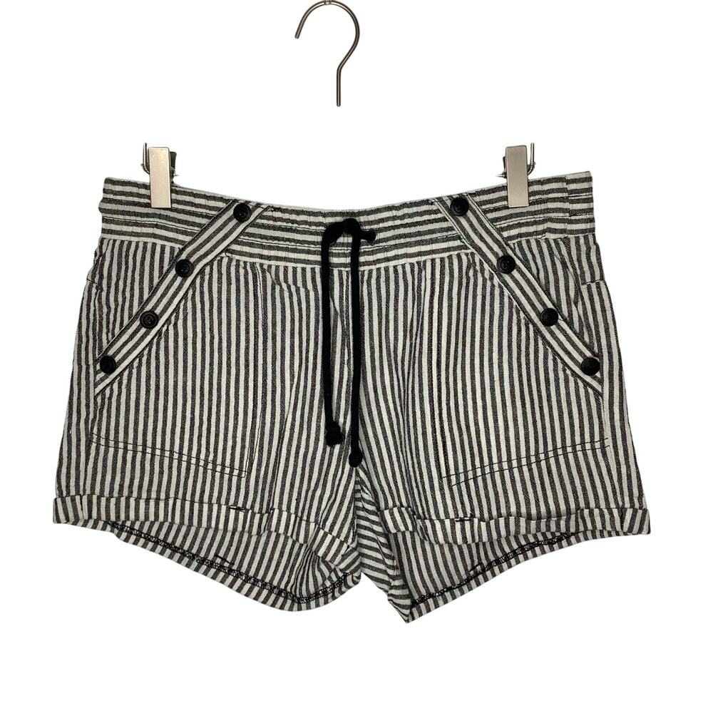 Rewind Black White Striped Pull On Shorts Cuffed Drawstring Sailor 9 / 29